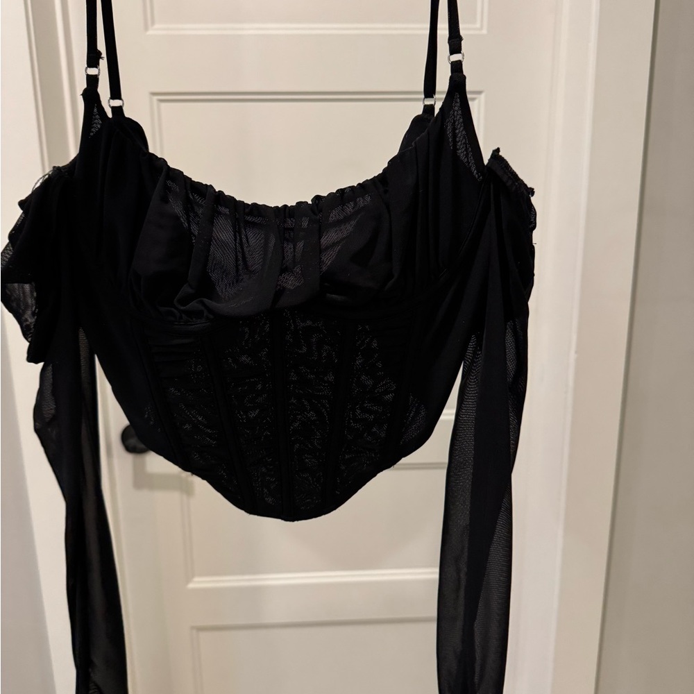 White Fox Boutique Black Lace Long Sleeve Top